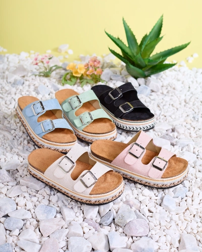 "Royalfashion" Moteriškos šviesiai rožinės spalvos šlepetės su sagtimis "Monna"