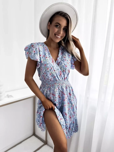 Royalfashion Синее женское мини-платье с цветочным мотивом