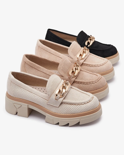 Мокасины из эко-замши с золотым декором бежевого цвета Zaffix- Footwear