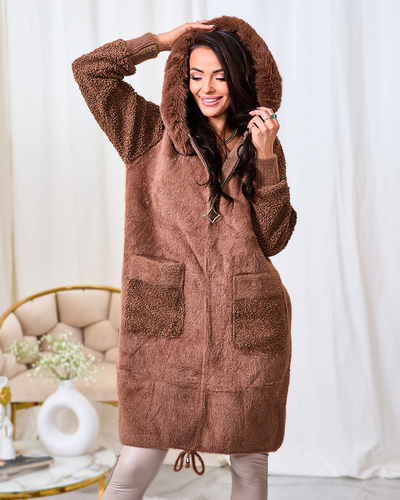 Royalfashion Коричневое женское пальто из искусственного меха