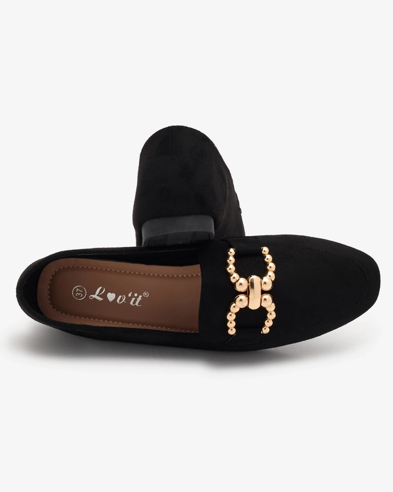 Royalfashion Juodi moteriški ekovamzos mokasinai su puošyba Bissefi