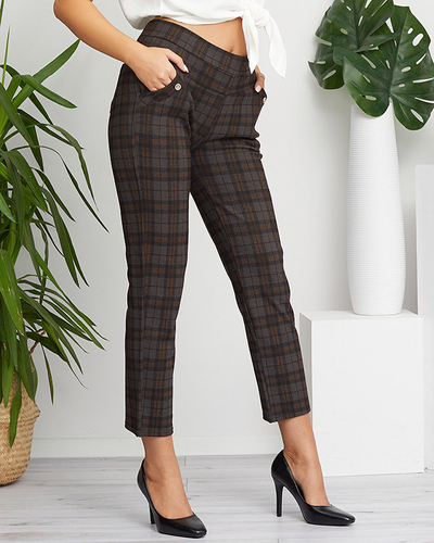 Темно-коричневые женские брюки в клетку PLUS SIZE