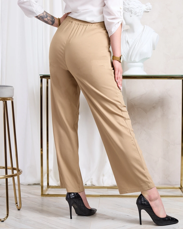 "Royalfashion" Šviesiai rudos moteriškos plačios medžiaginės kelnės