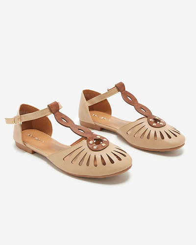 Бежевые женские ажурные балетки с вырезами по бокам Erraf-Footwear