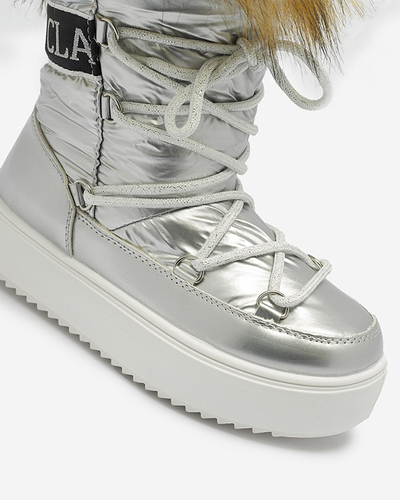 Серебристые детские ботинки-слипоны a'la snow boots with fur Asika - Обувь