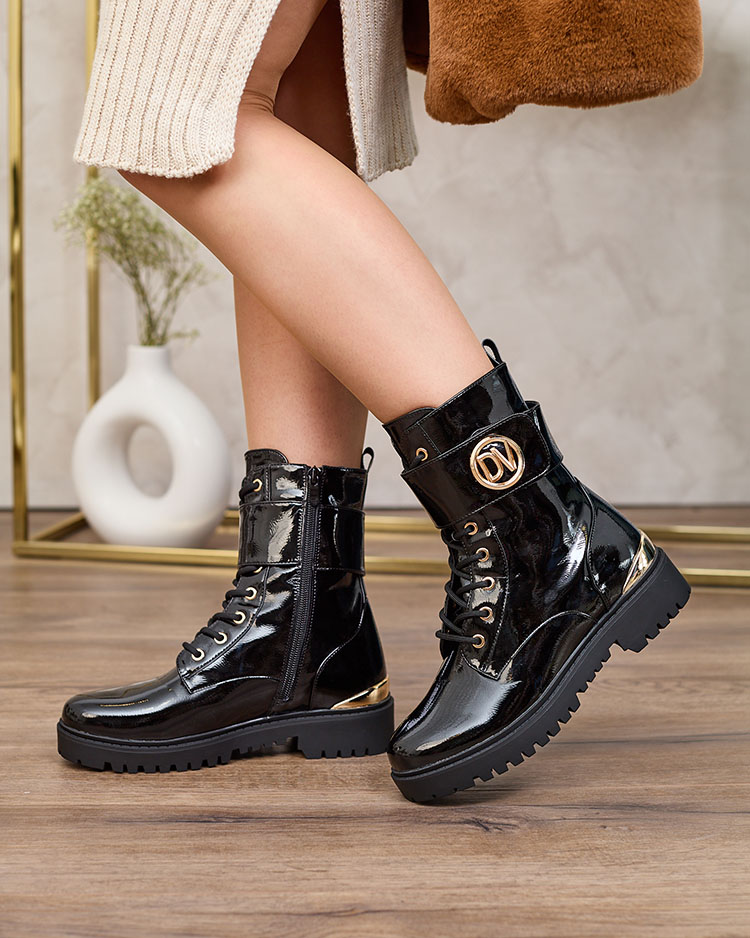 Royalfashion Женские лакированные ботинки-багги черного цвета Simbeba