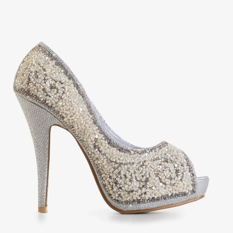OUTLET Серебристые блестящие туфли-лодочки на шпильке Adriannah - Обувь
