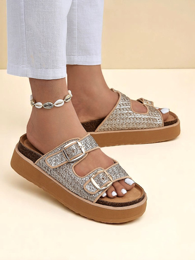 Royalfashion Damskie klapki na platformie Nora Woven