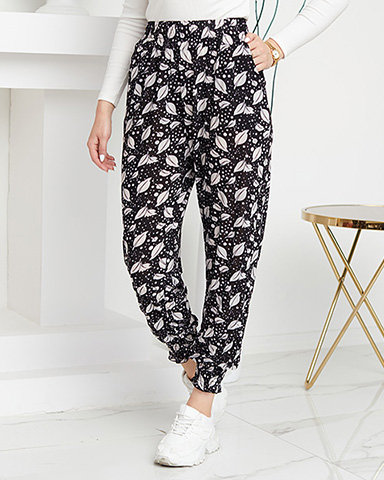 Juodai baltai margintos erdvios kelnės moterims - Drabužiai