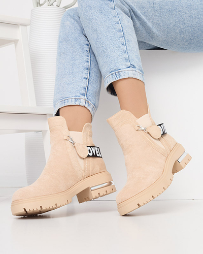 Бежевые женские утепленные сапоги из экозамши Lottci - Обувь