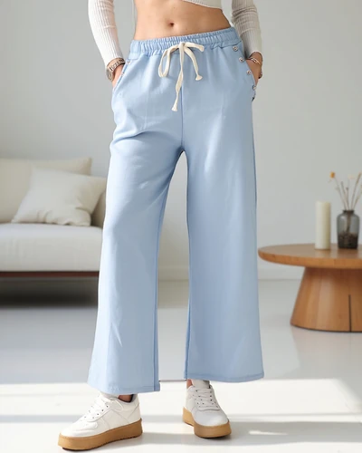 Royalfashion moteriškos plačios kelnės, pagamintos iš viskozės su zirkoniais