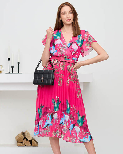 Женское платье цвета фуксии с экзотическим рисунком - Одежда