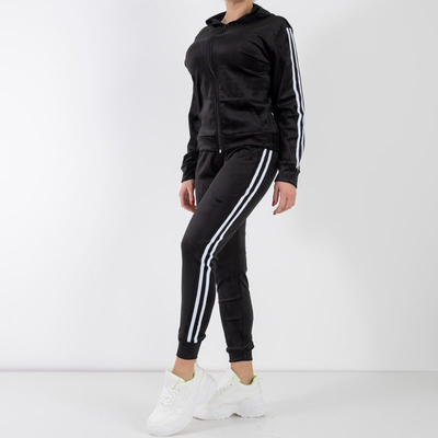 Czarny damski komplet dresowy z białymi lampasami - Odzież