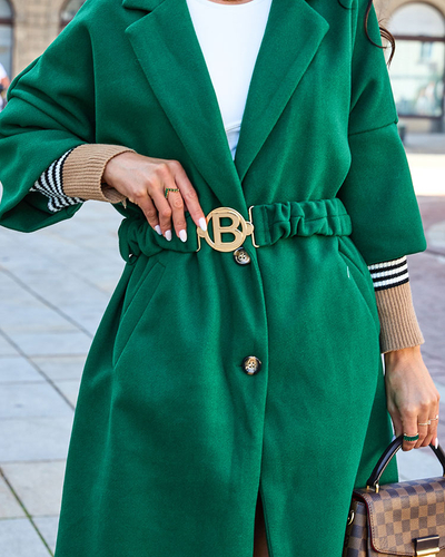 Royalfashion Темно-зеленое женское пальто с поясом