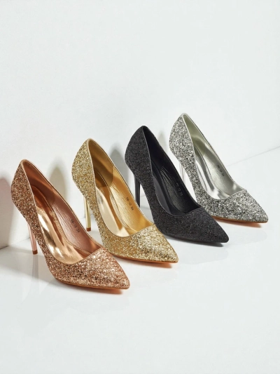 Czółenka damskie eko skórzane z brokatem Zavrimea