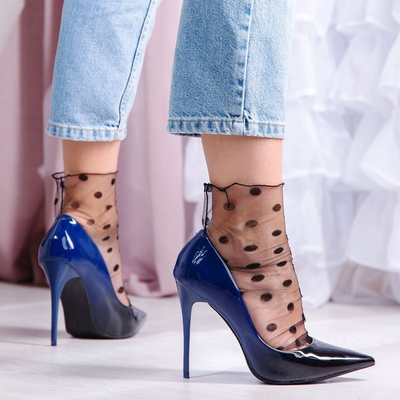 Granatowo - czarne czółenka na szpilce Makadamia - Obuwie