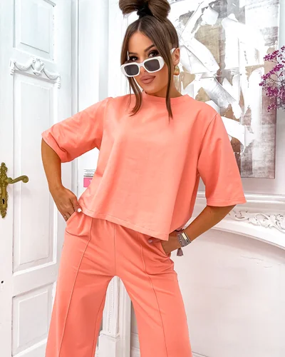 Royalfashion moterų medvilnės komplektas su platiomis kelnėmis