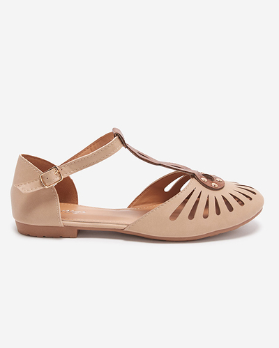 Бежевые женские ажурные балетки с вырезами по бокам Erraf-Footwear