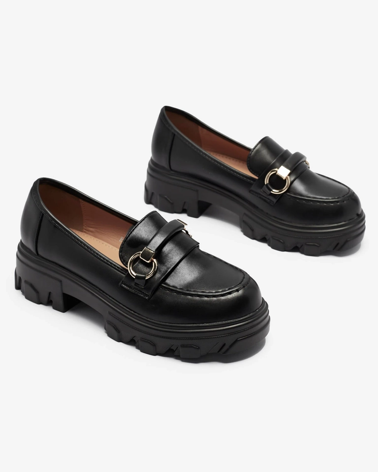 Juodi moteriški mokasinai masyviu padu Kelena - Avalynė