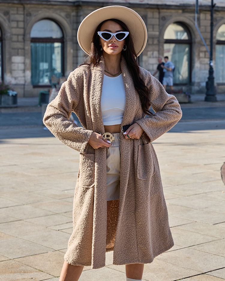 Royalfashion Синяя женская дубленка с поясом