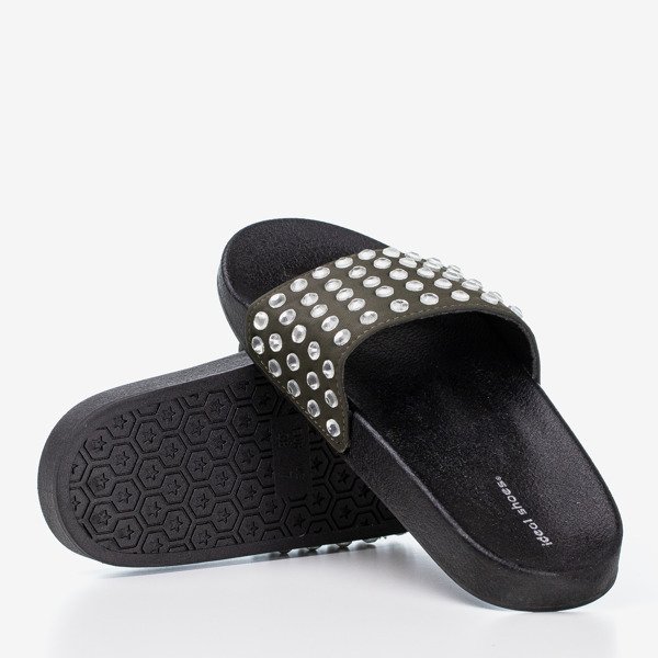 Zielone damskie klapki ze srebrnymi diamencikami Diamenta - Obuwie