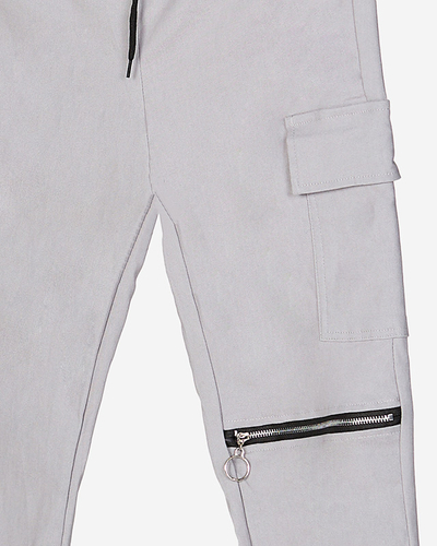 Женские брюки карго светло-серого цвета с цепочкой - Одежда