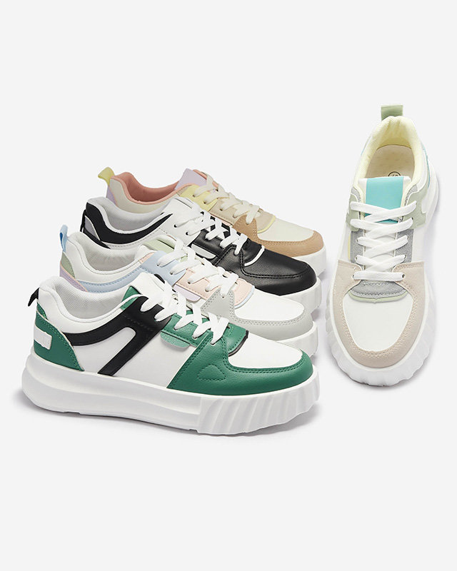 Женские повседневные спортивные туфли из экокожи белого цвета с разноцветными вставками Netiris - Обувь