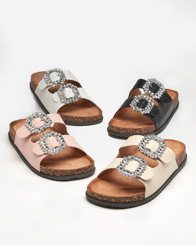 Juodos moteriškos šlepetės su užsegimais Oterina - Avalynė