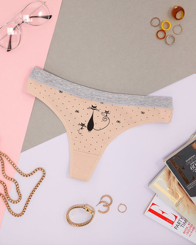 Smėlio spalvos moteriškos kelnaitės su raštu - Apatiniai