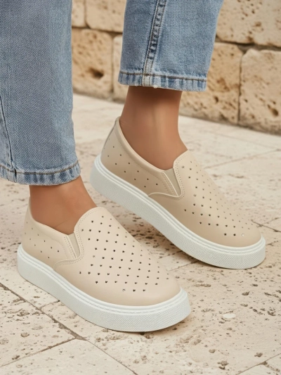 Callista Beige Eco-Leather Platform Slip-ons for Ladies