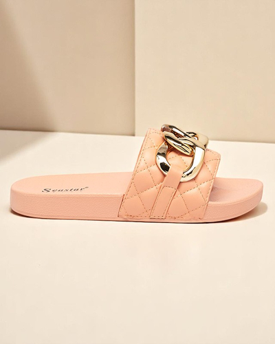 Royalfashion Coral женские стеганые шлепанцы с золотой цепочкой Eteris