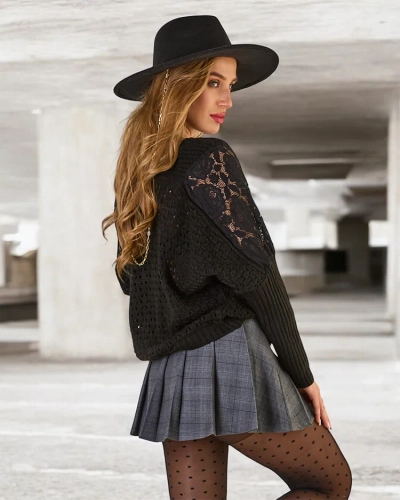 Royalfashion Ажурный женский свитер с кружевом
