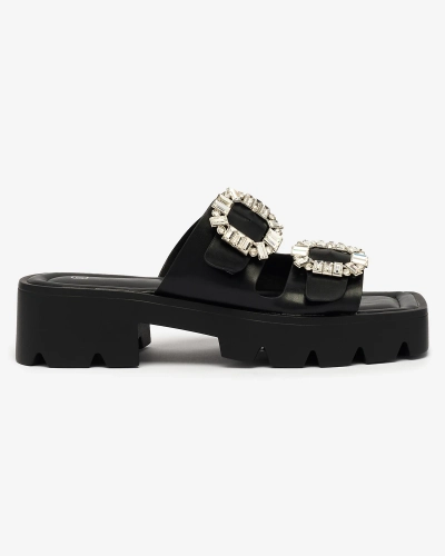 Royalfashion Черные женские украшенные шлепанцы Tireta на каблуке