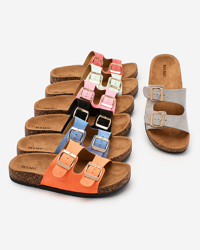 Royalfashion Mėlynos moteriškos šlepetės su sagtimis Foumy