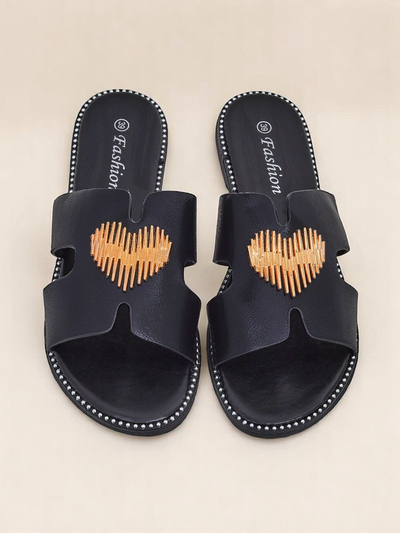 Royalfashion Women's Flat Sole Heart Chic Slides