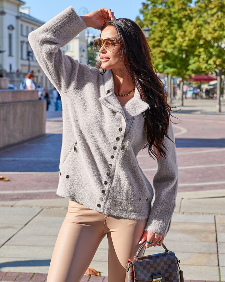 "Royalfashion" Pilkas moteriškas megztinis su kišenėmis