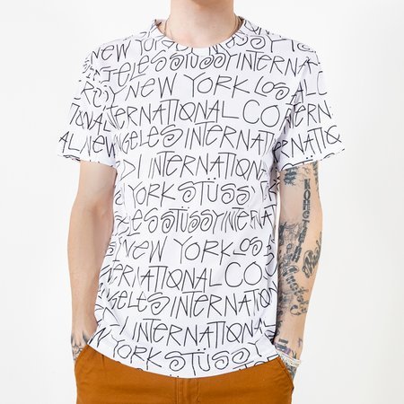 Balti vyriški marškinėliai su juodomis raidėmis-Drabužiai