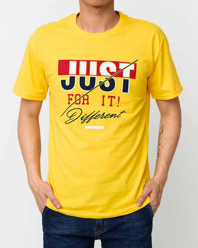 Geltoni madingi vyriški marškinėliai su raštu - Drabužiai