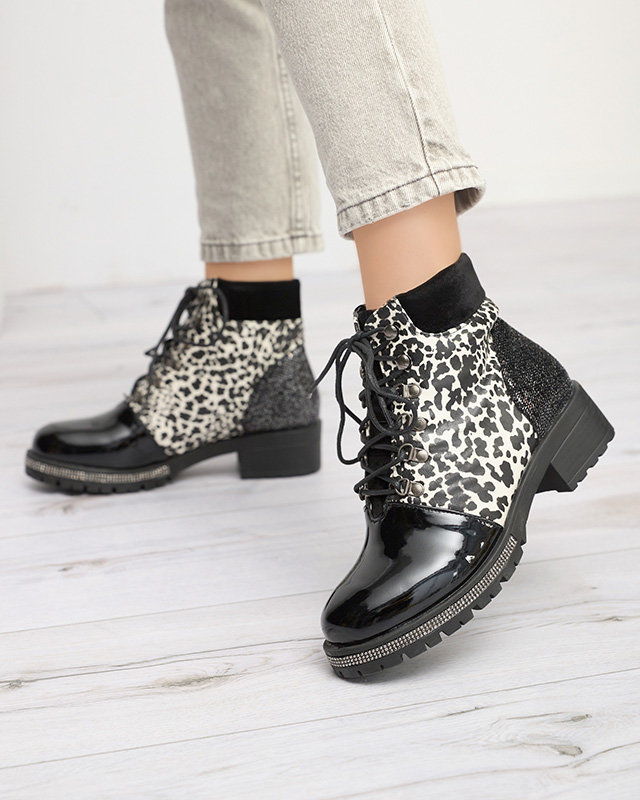 Juodi moteriški batai su leopardo raštu Olgys - Avalynė