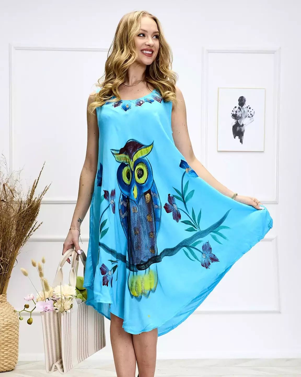 Mėlyna moteriška lovatiesė a'la suknelė su spalvingu raštu - Drabužiai