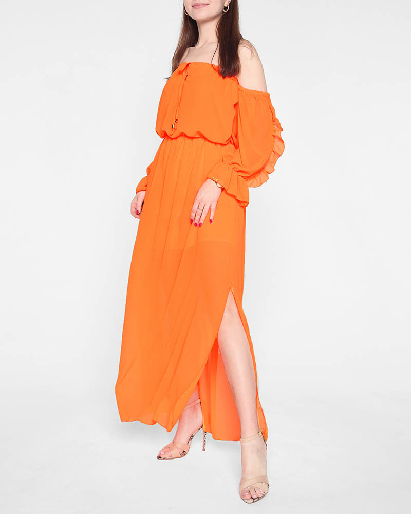 Moteriška neoninė oranžinė maxi ispaniška suknelė - Drabužiai