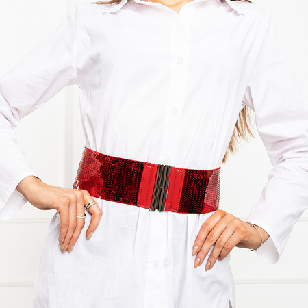 Moteriškas raudonas blizgučiais puoštas elastinis diržas – aksesuarai