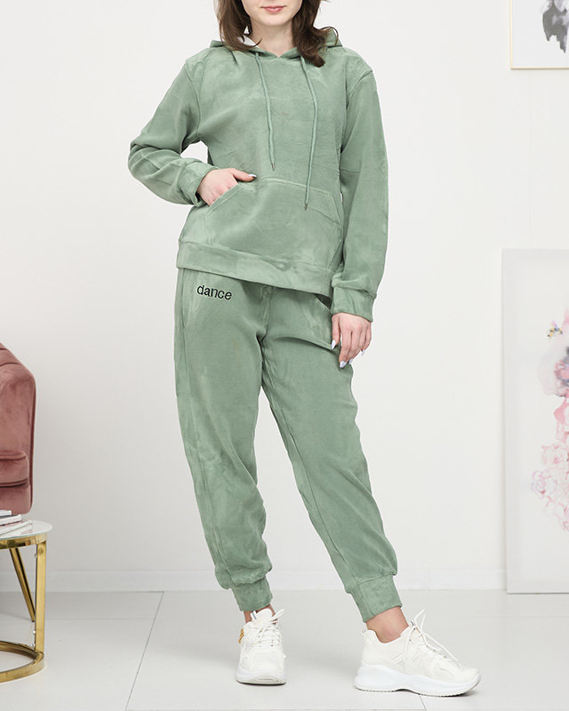 Moteriškas sportinis komplektas: džemperis ir sportinės kelnės, žalios spalvos- Apranga