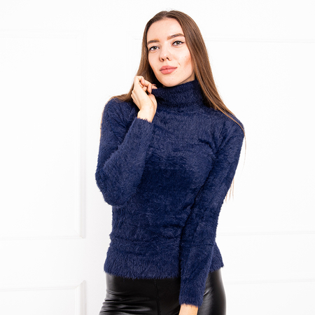 Moteriškas tamsiai mėlynos spalvos kailinis megztinis - Drabužiai