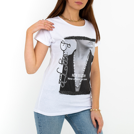 Moteriški balti marškinėliai su brokato raštais - Drabužiai