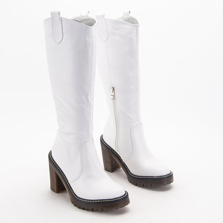 Moteriški šilti batai ant stulpelio baltos spalvos Ziva - Avalynė