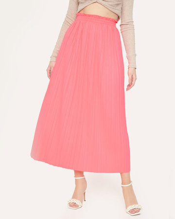 Neoninis rožinis moteriškas klostuotas midi sijonas - Drabužiai