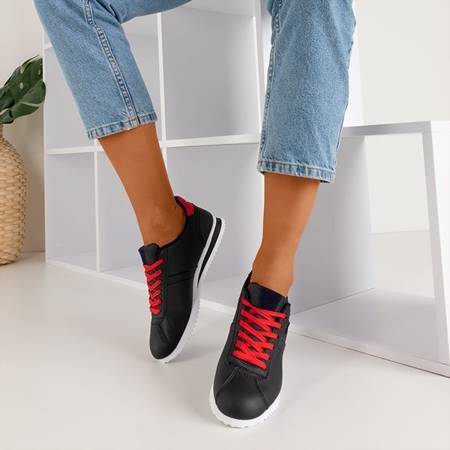 OUTLET Czarne sportowe buty damskie z czerwonymi wstawkami Dramena - Obuwie