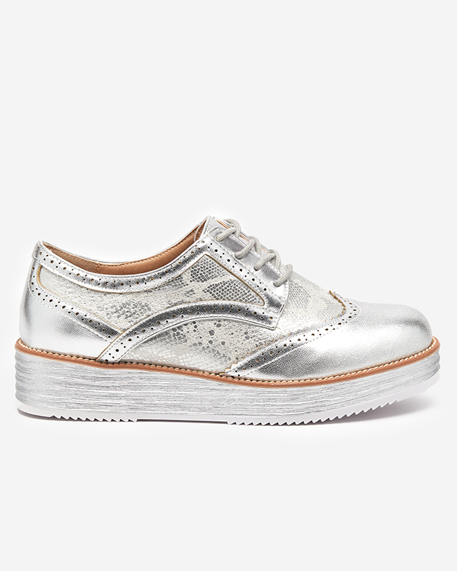 OUTLET Moteriški sidabriniai batai su gyvatės odos įdėklais Fin - Footwear