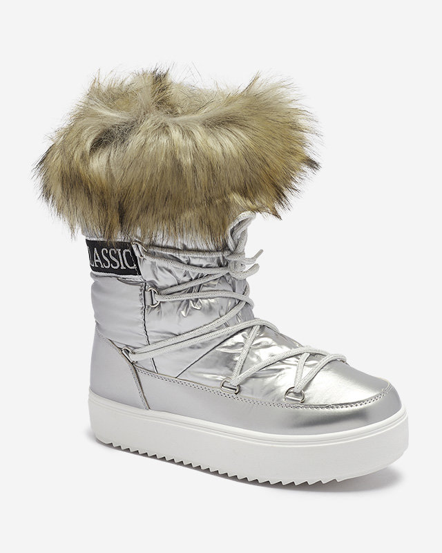 OUTLET Sidabriniai moteriški batai a'la sniego batai su kailiu Lilitsa- Avalynė